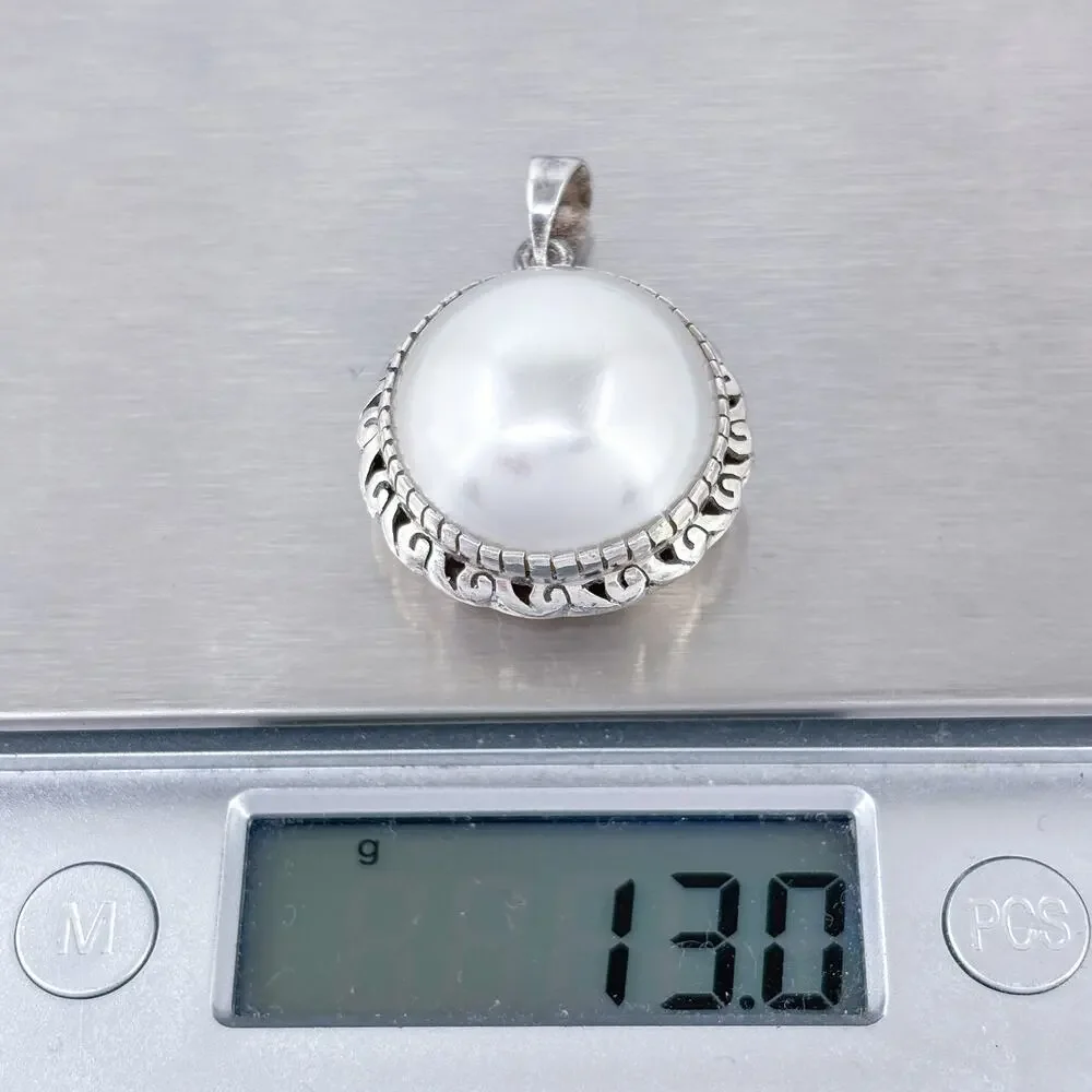 Vintage Mexico Sterling Silver 950 Imitation Pearl Pendant